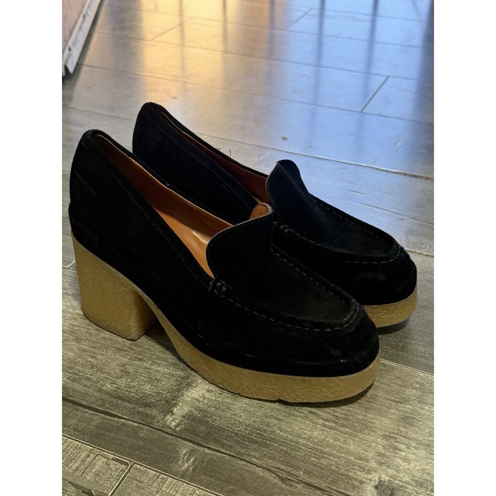 MARC FISHER Lina Platform Loafer suede Black platform 8.5 NWOB